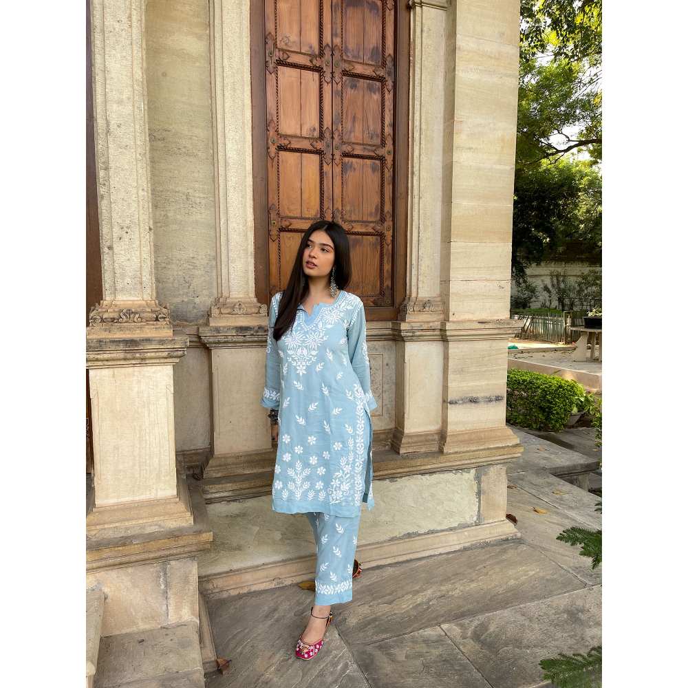 House of Chikankari Bushra Chikankari Modal Straight Kurta (Set of 2)