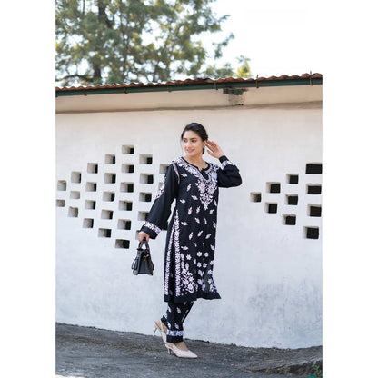 House of Chikankari Bushra Chikankari Modal Straight Kurta (Set of 2)