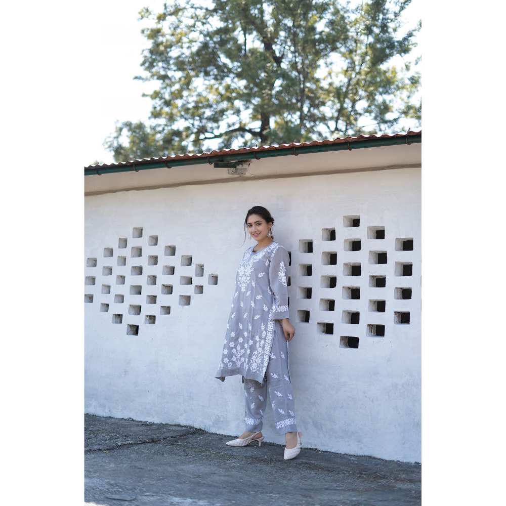 House of Chikankari Bushra Chikankari Modal Straight Kurta (Set of 2)