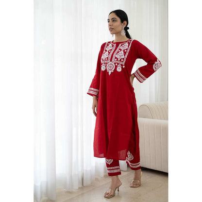 House of Chikankari Soha Chikankari Cotton Straight Kurta (Set of 2)