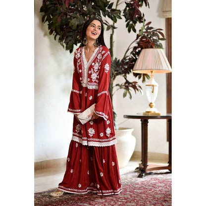 House of Chikankari Zuma Chikankari Modal Gharara (Set of 2)