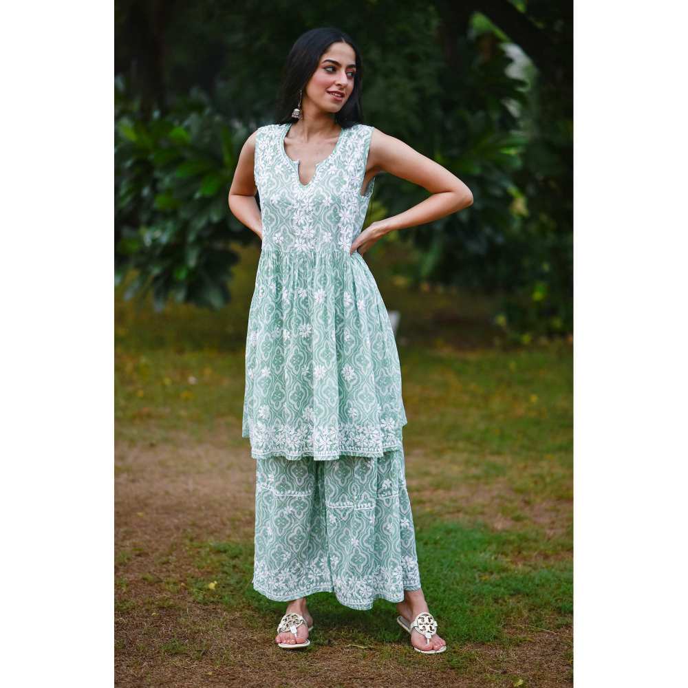 House of Chikankari Adara Chikankari Mulmul Sleeveless Gharara (Set of 2)