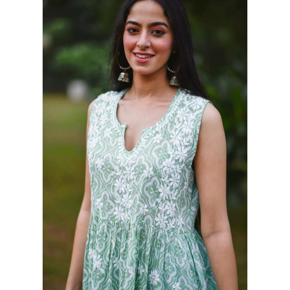 House of Chikankari Adara Chikankari Mulmul Sleeveless Gharara (Set of 2)