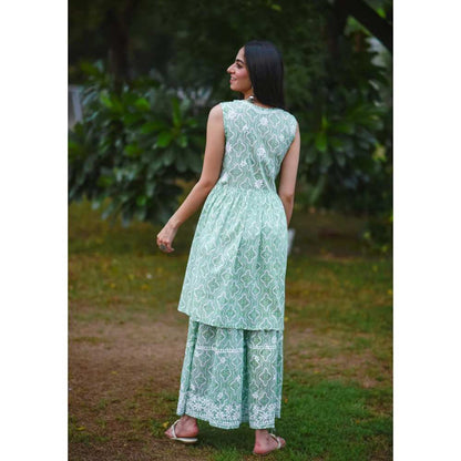 House of Chikankari Adara Chikankari Mulmul Sleeveless Gharara (Set of 2)