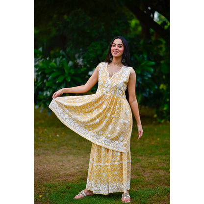 House of Chikankari Adara Chikankari Mulmul Sleeveless Gharara (Set of 2)