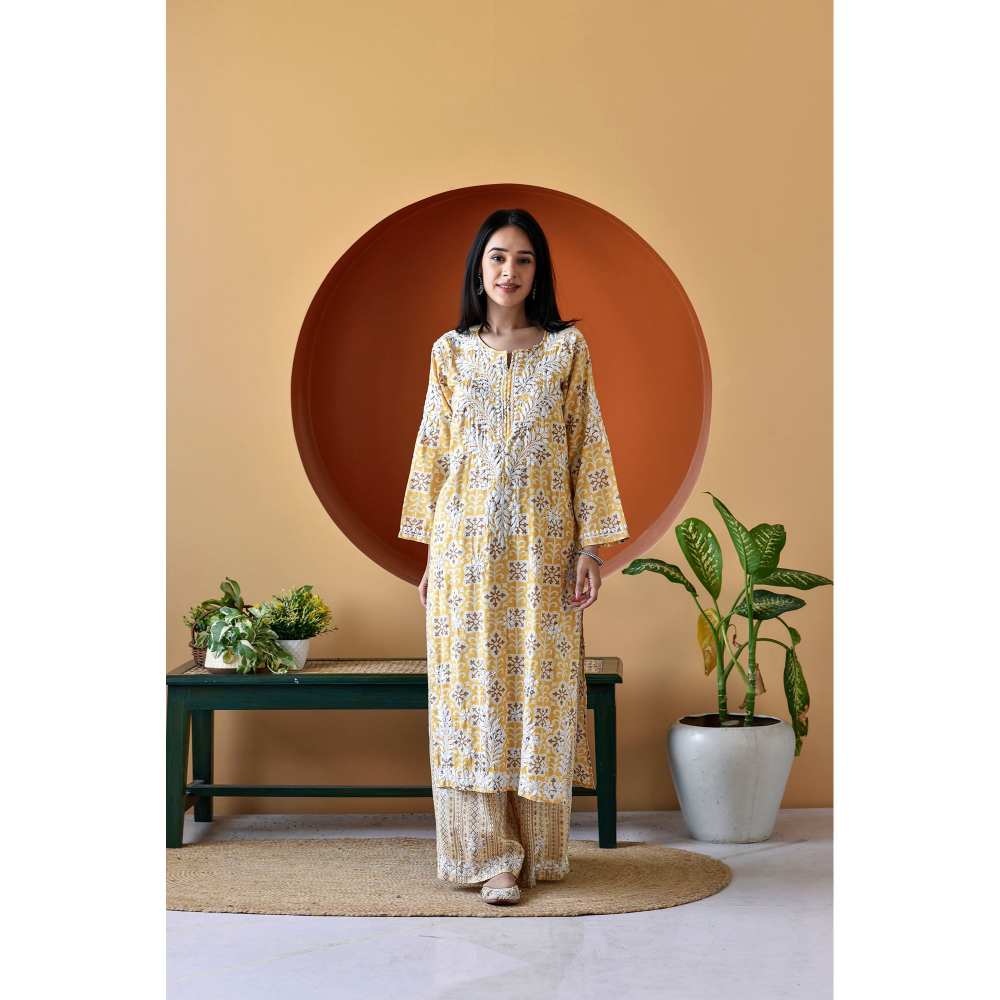 House of Chikankari Rihana Chikankari Rayon Straight Palazzo (Set of 2)