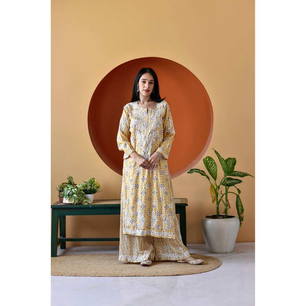 House of Chikankari Rihana Chikankari Rayon Straight Palazzo (Set of 2)