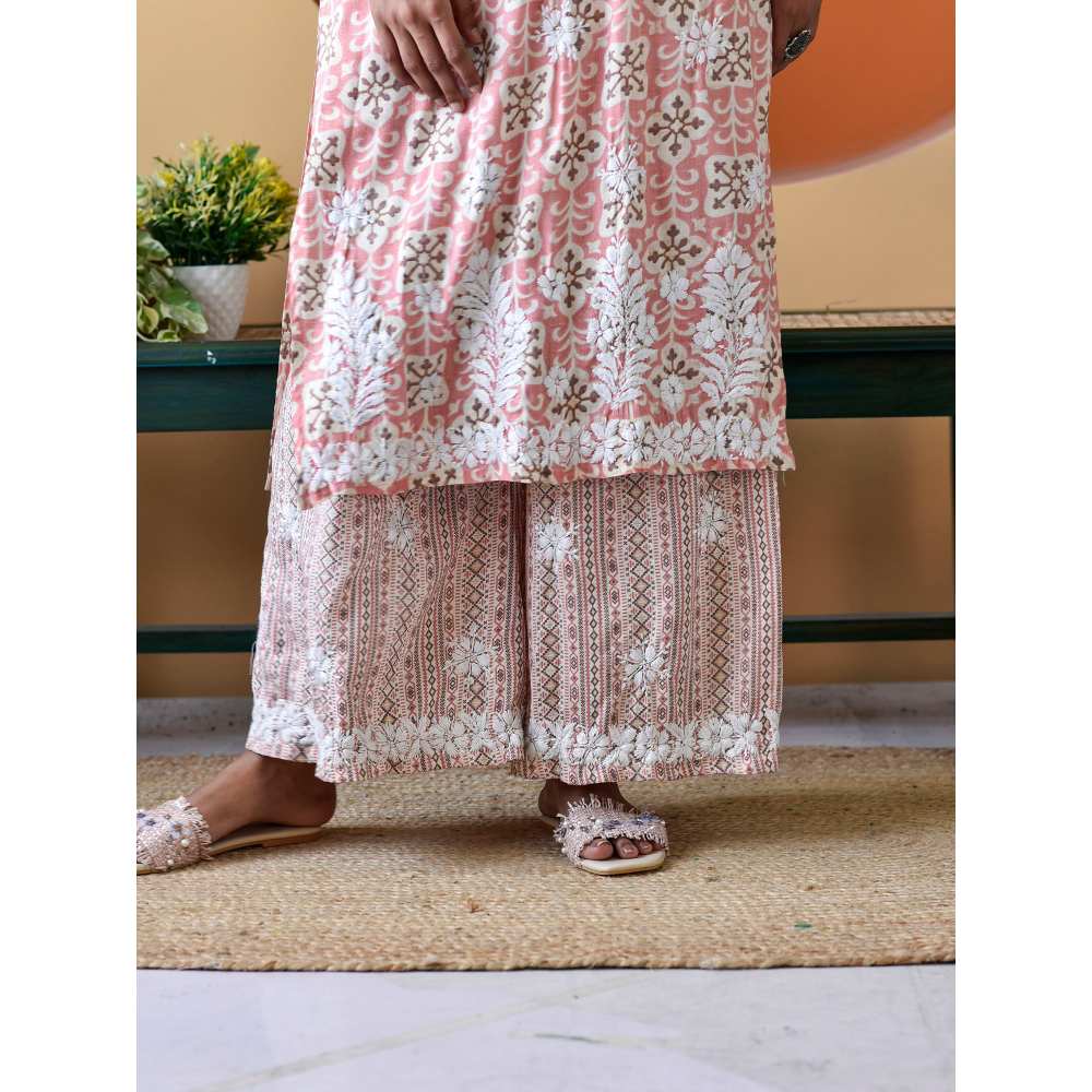 House of Chikankari Rihana Chikankari Rayon Straight Palazzo (Set of 2)