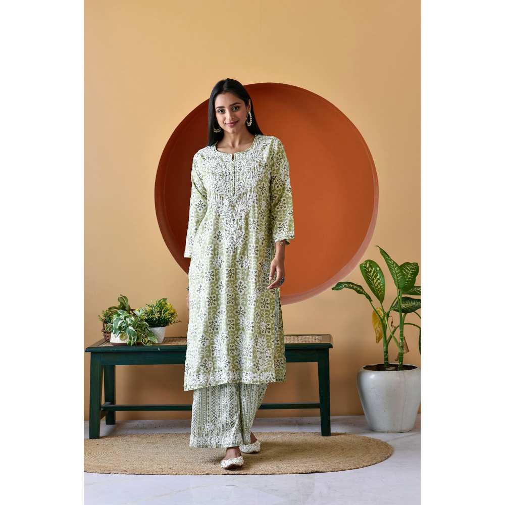 House of Chikankari Rihana Chikankari Rayon Straight Palazzo (Set of 2)