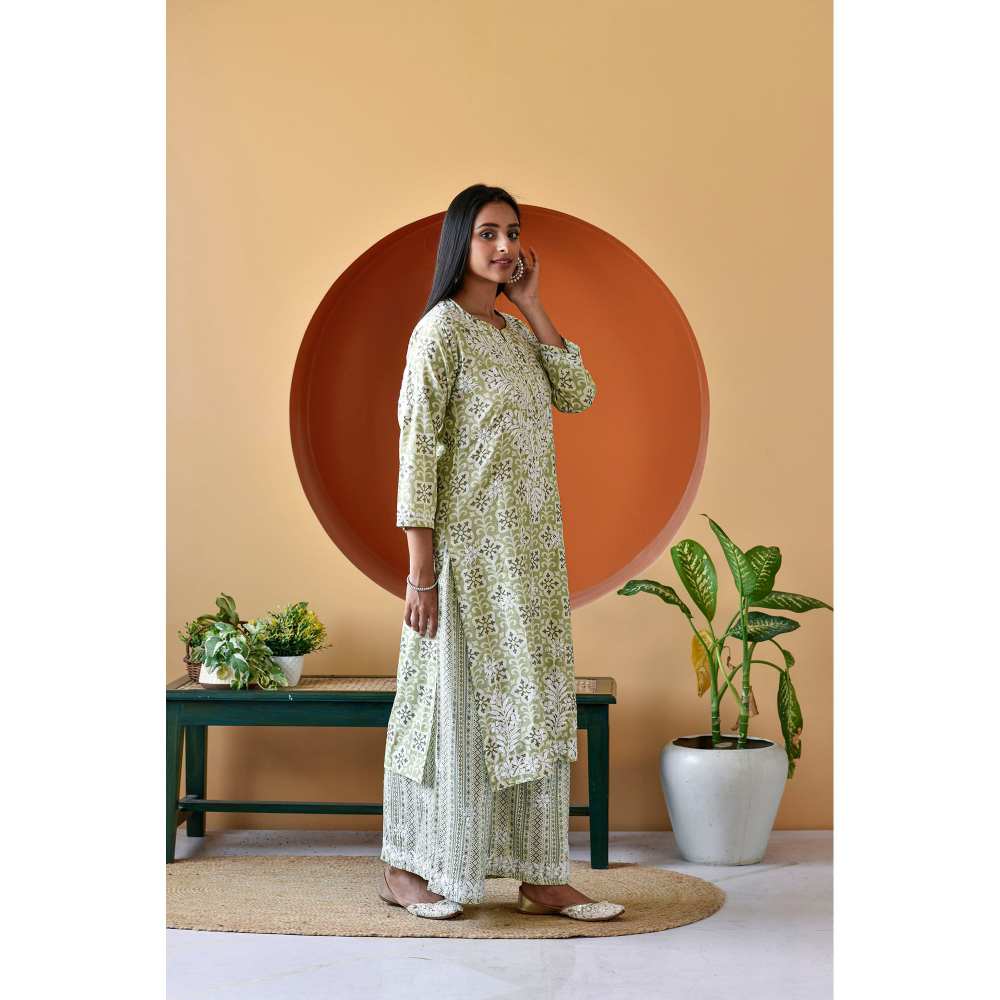 House of Chikankari Rihana Chikankari Rayon Straight Palazzo (Set of 2)