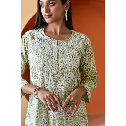 House of Chikankari Rihana Chikankari Rayon Straight Palazzo (Set of 2)