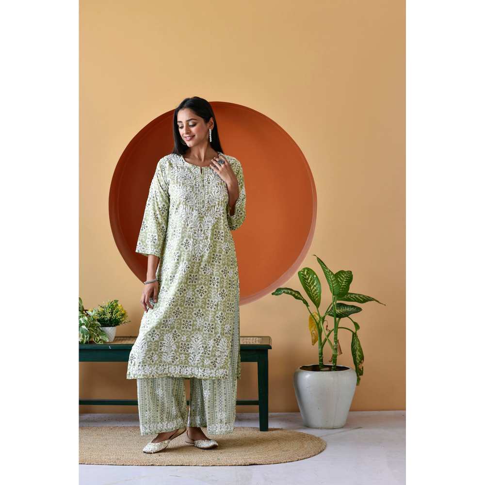 House of Chikankari Rihana Chikankari Rayon Straight Palazzo (Set of 2)