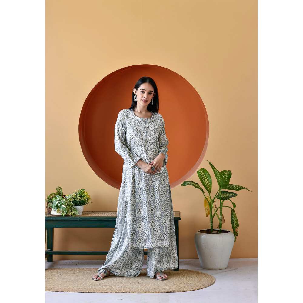 House of Chikankari Rihana Chikankari Rayon Straight Palazzo (Set of 2)