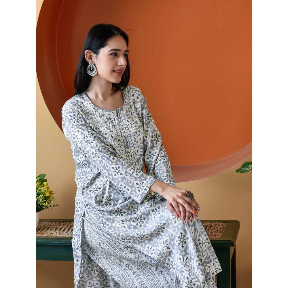 House of Chikankari Rihana Chikankari Rayon Straight Palazzo (Set of 2)