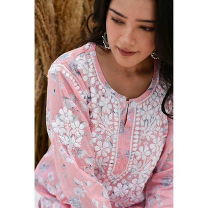 House of Chikankari Kamilah Chikankari Mulmul Straight Kurta (Set of 2)