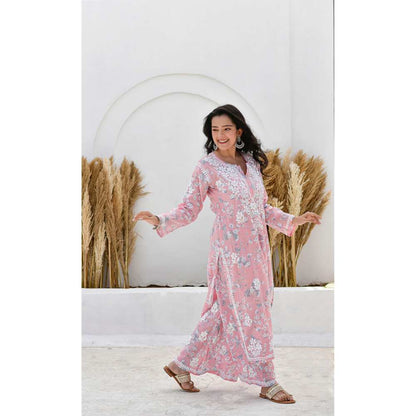 House of Chikankari Kamilah Chikankari Mulmul Straight Kurta (Set of 2)