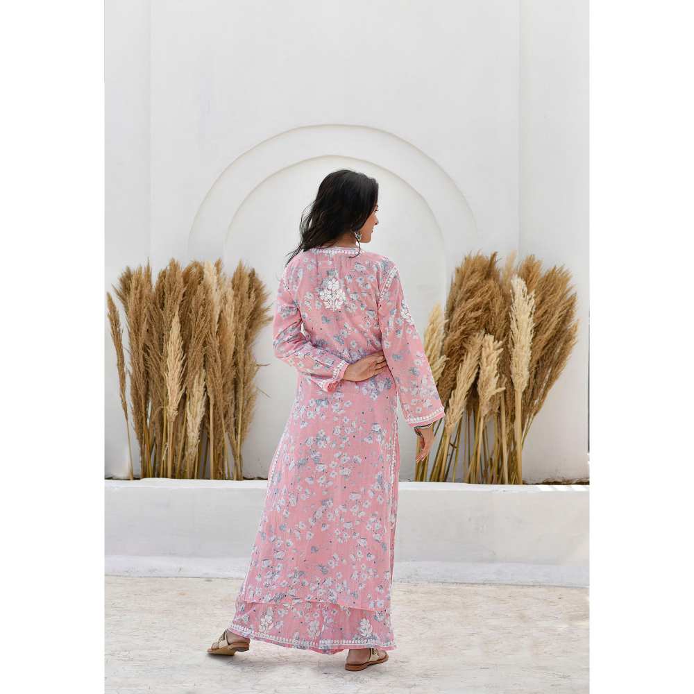 House of Chikankari Kamilah Chikankari Mulmul Straight Kurta (Set of 2)