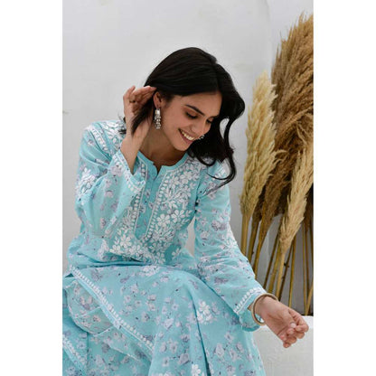 House of Chikankari Kamilah Chikankari Mulmul Straight Kurta (Set of 2)