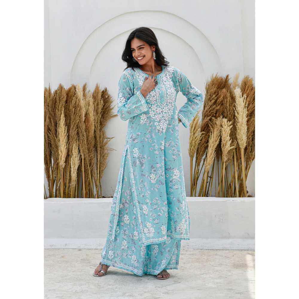 House of Chikankari Kamilah Chikankari Mulmul Straight Kurta (Set of 2)