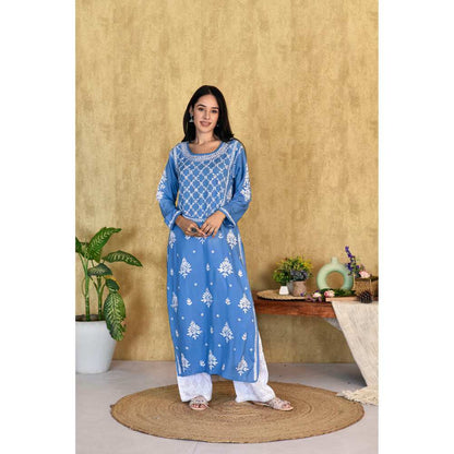 House of Chikankari Husniya Chikankari Modal Straight Kurta