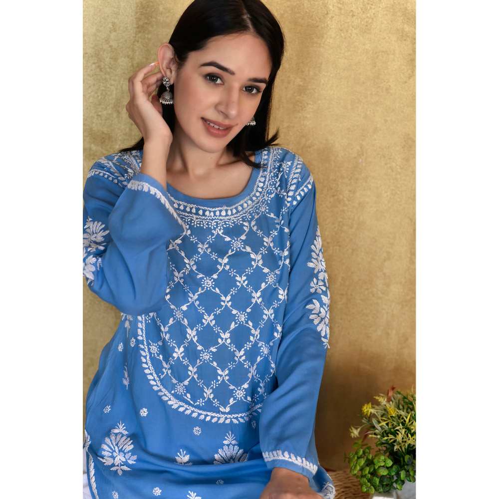 House of Chikankari Husniya Chikankari Modal Straight Kurta