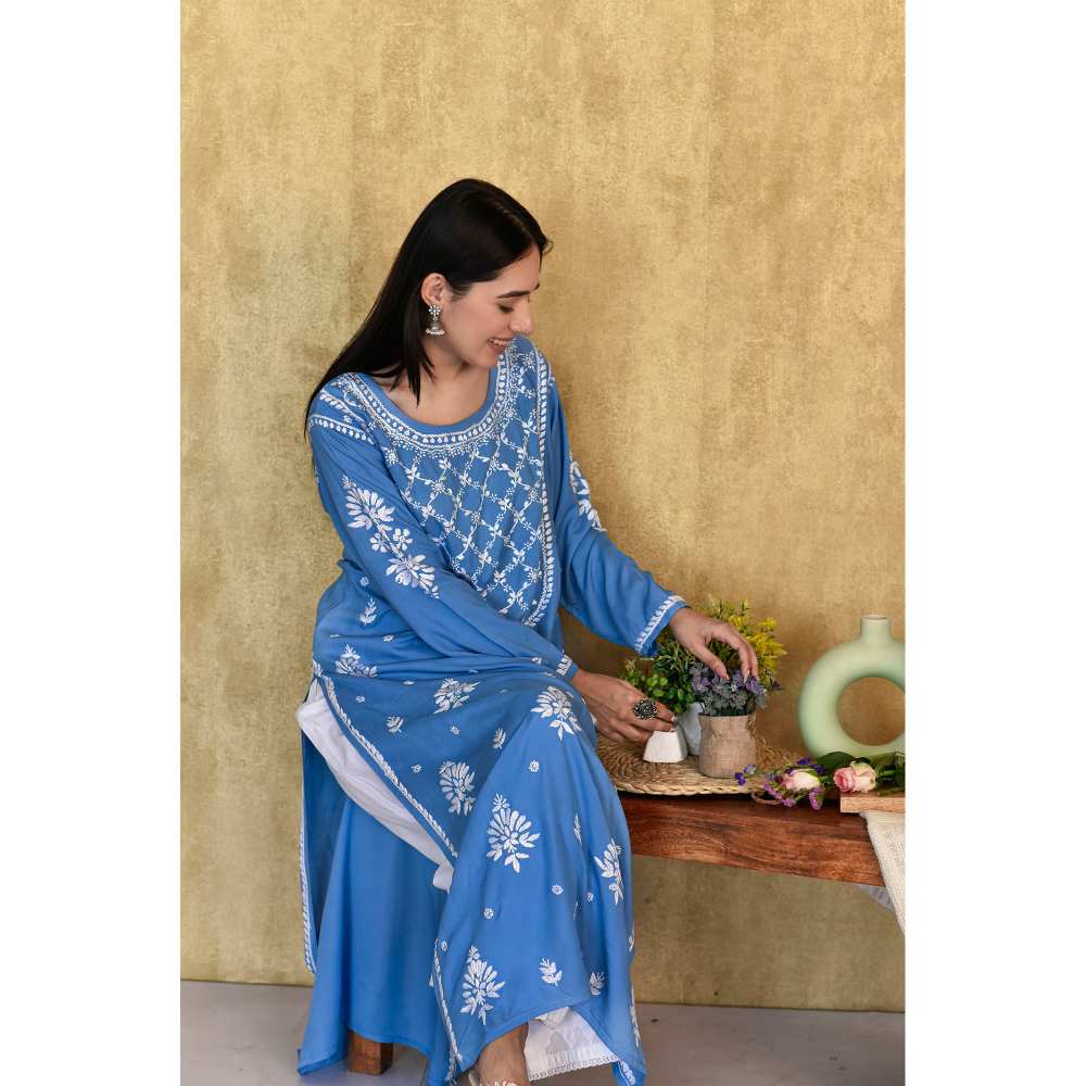 House of Chikankari Husniya Chikankari Modal Straight Kurta