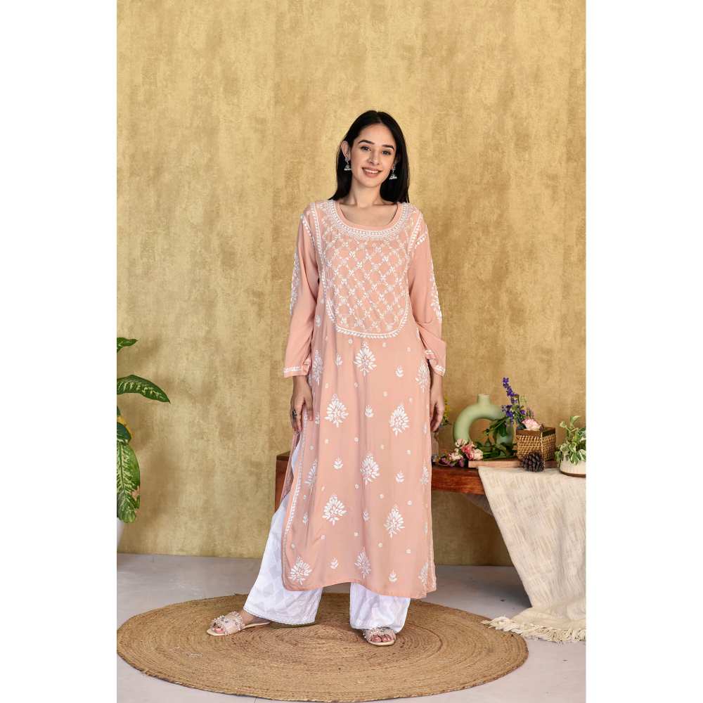 House of Chikankari Husniya Chikankari Modal Straight Kurta
