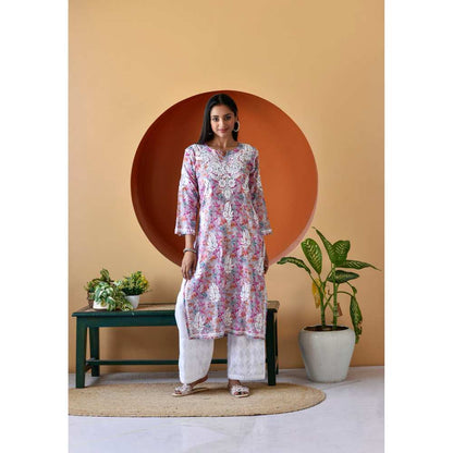 House of Chikankari Hanifa Chikankari Mulmul Straight Kurta