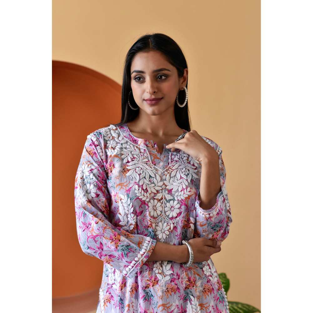 House of Chikankari Hanifa Chikankari Mulmul Straight Kurta