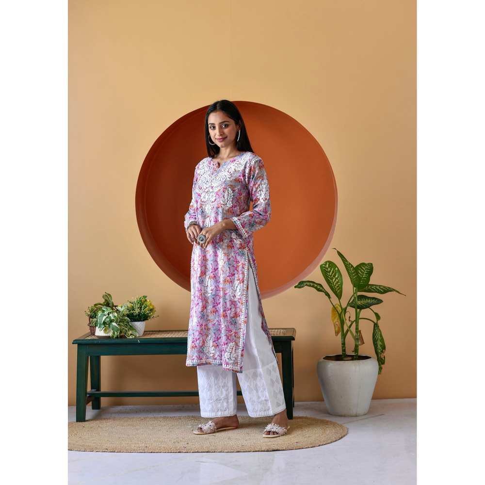 House of Chikankari Hanifa Chikankari Mulmul Straight Kurta