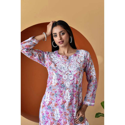 House of Chikankari Hanifa Chikankari Mulmul Straight Kurta