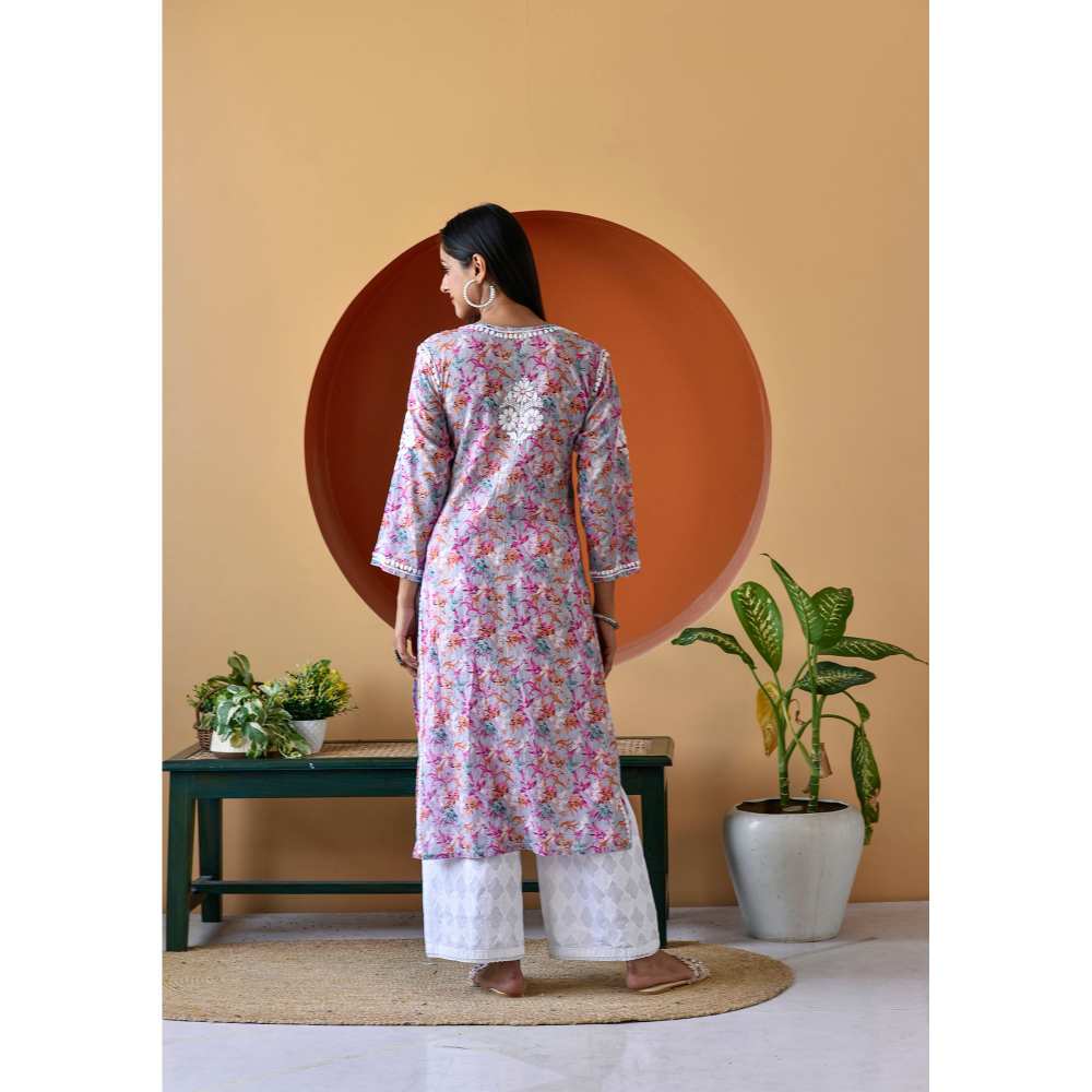 House of Chikankari Hanifa Chikankari Mulmul Straight Kurta