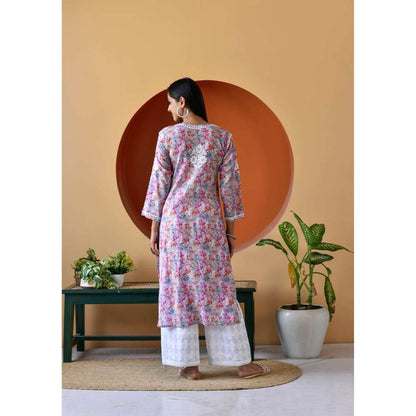 House of Chikankari Hanifa Chikankari Mulmul Straight Kurta