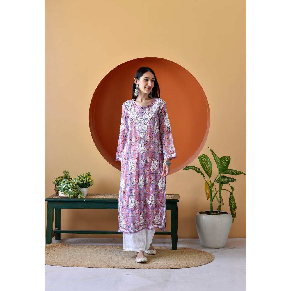 House of Chikankari Hanifa Chikankari Mulmul Straight Kurta