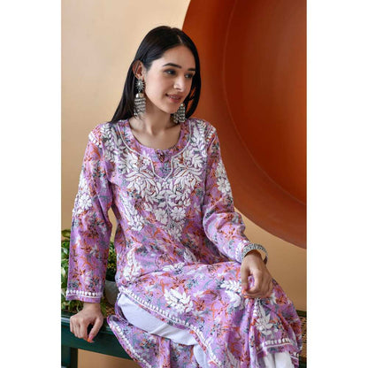 House of Chikankari Hanifa Chikankari Mulmul Straight Kurta