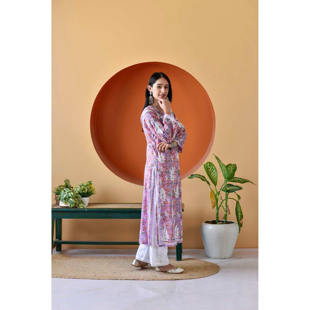 House of Chikankari Hanifa Chikankari Mulmul Straight Kurta