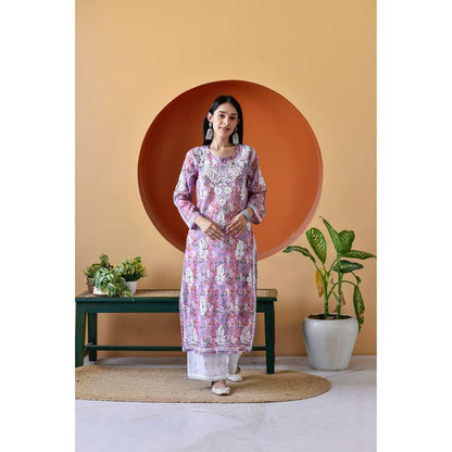 House of Chikankari Hanifa Chikankari Mulmul Straight Kurta
