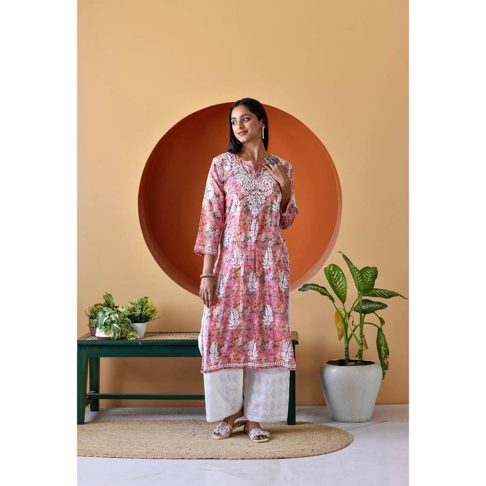 House of Chikankari Hanifa Chikankari Mulmul Straight Kurta