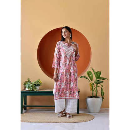 House of Chikankari Hanifa Chikankari Mulmul Straight Kurta