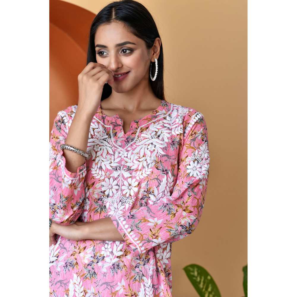 House of Chikankari Hanifa Chikankari Mulmul Straight Kurta