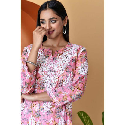 House of Chikankari Hanifa Chikankari Mulmul Straight Kurta