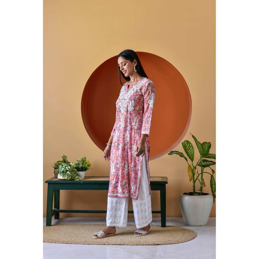 House of Chikankari Hanifa Chikankari Mulmul Straight Kurta