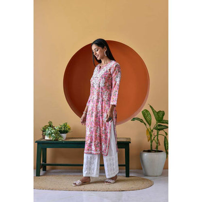 House of Chikankari Hanifa Chikankari Mulmul Straight Kurta