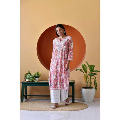 House of Chikankari Hanifa Chikankari Mulmul Straight Kurta