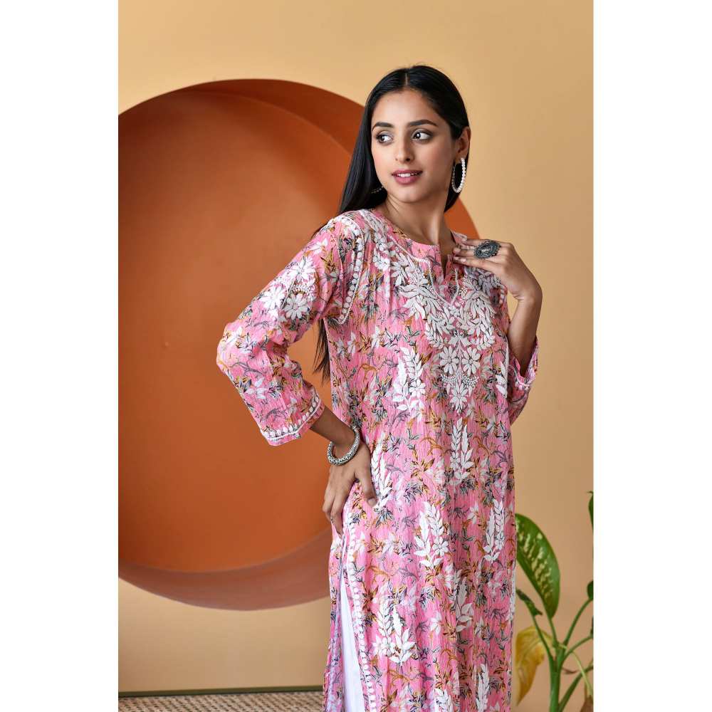 House of Chikankari Hanifa Chikankari Mulmul Straight Kurta