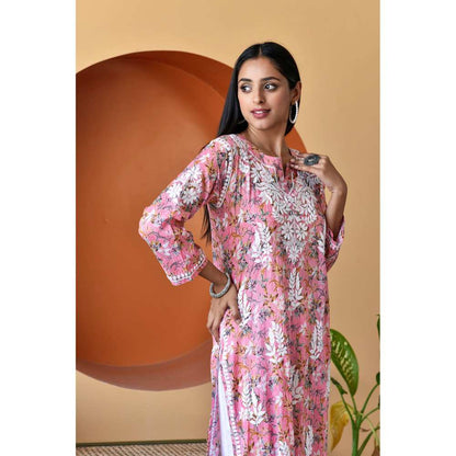 House of Chikankari Hanifa Chikankari Mulmul Straight Kurta