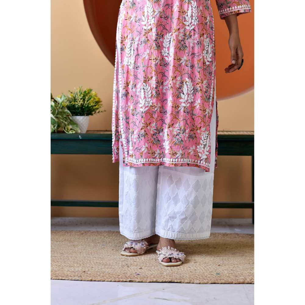 House of Chikankari Hanifa Chikankari Mulmul Straight Kurta