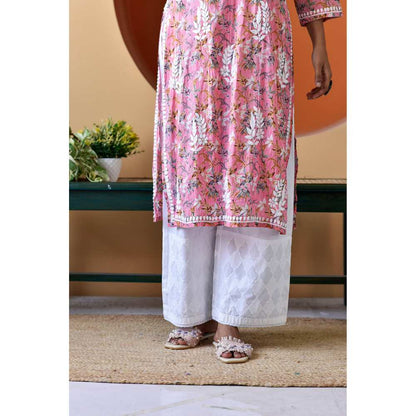 House of Chikankari Hanifa Chikankari Mulmul Straight Kurta