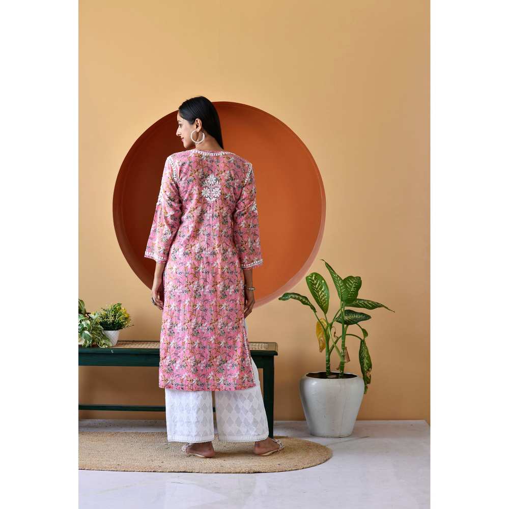 House of Chikankari Hanifa Chikankari Mulmul Straight Kurta
