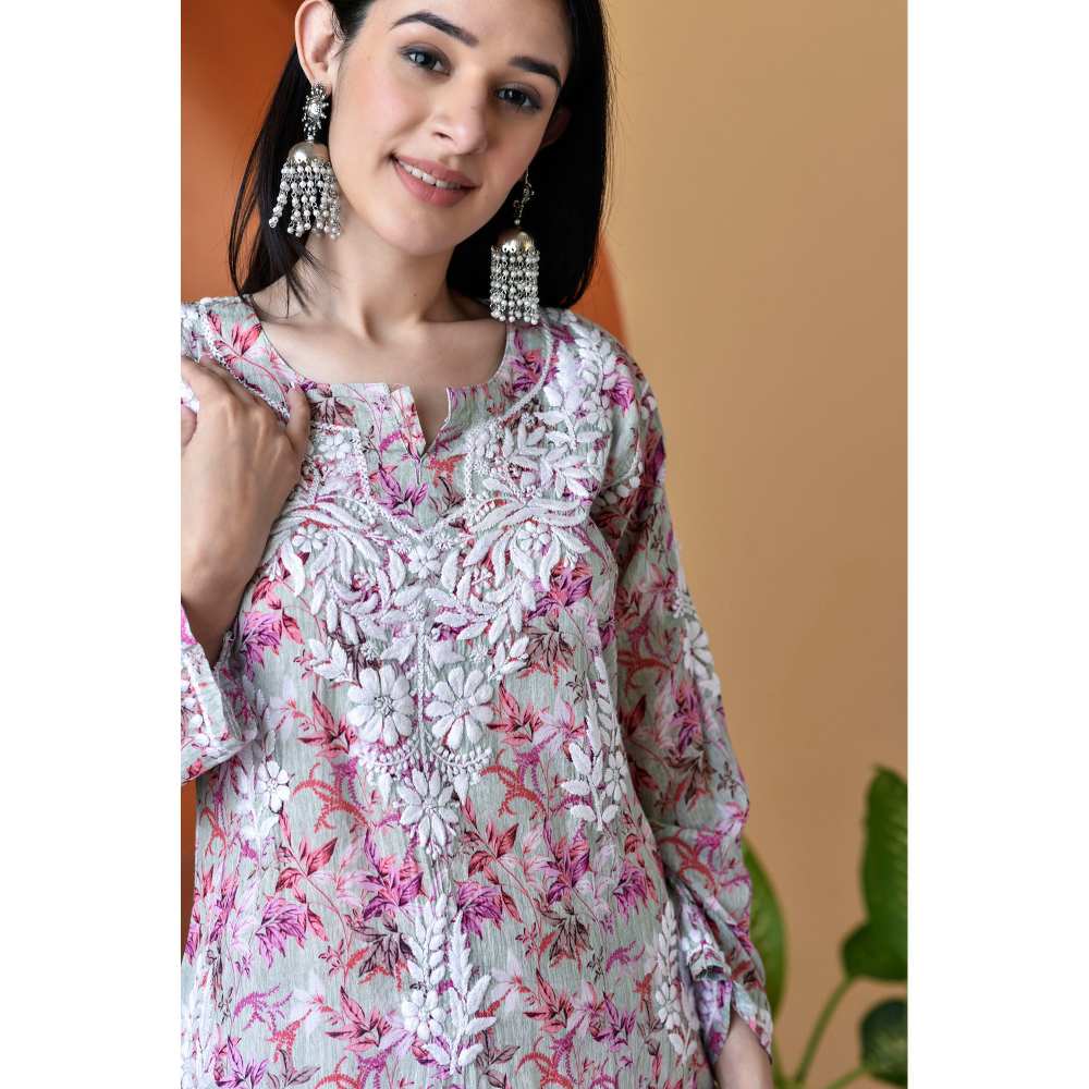 House of Chikankari Hanifa Chikankari Mulmul Straight Kurta